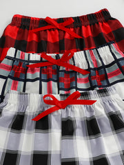 3pcs Kids Red Plaid Bowknot Shorts Elastic Waist