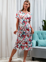 Floral Print Lounge Dress Crew Neck Short Sleeve Women's Loungewear & Dresses