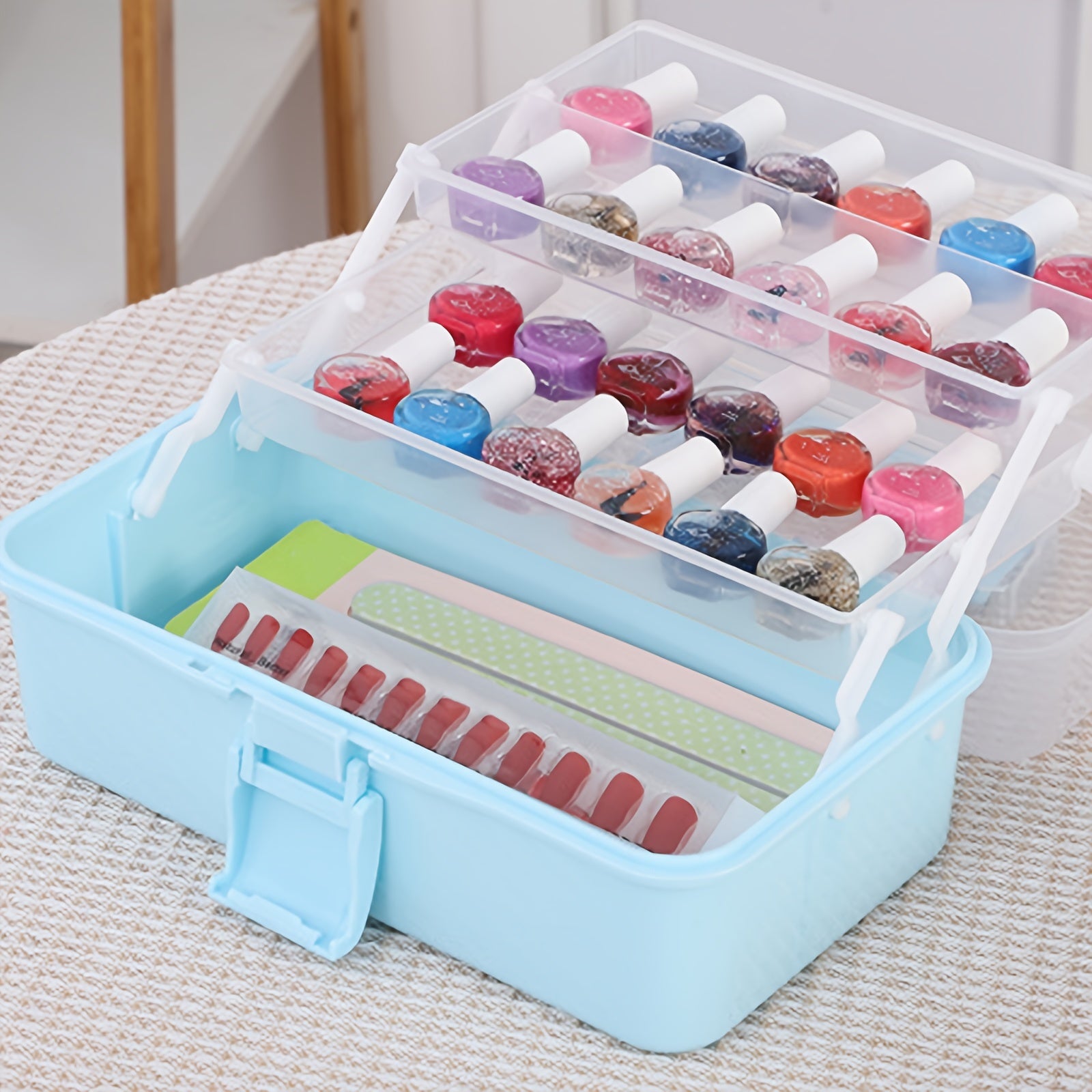 Clear Plastic Craft Storage Box 3 Layers Organizer with Handle