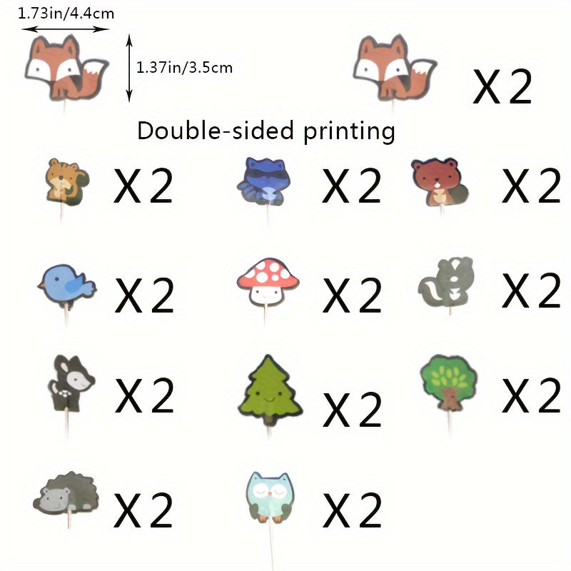 24pcs Forest Animal Cupcake Toppers Fox Bird Squirrel Theme Party