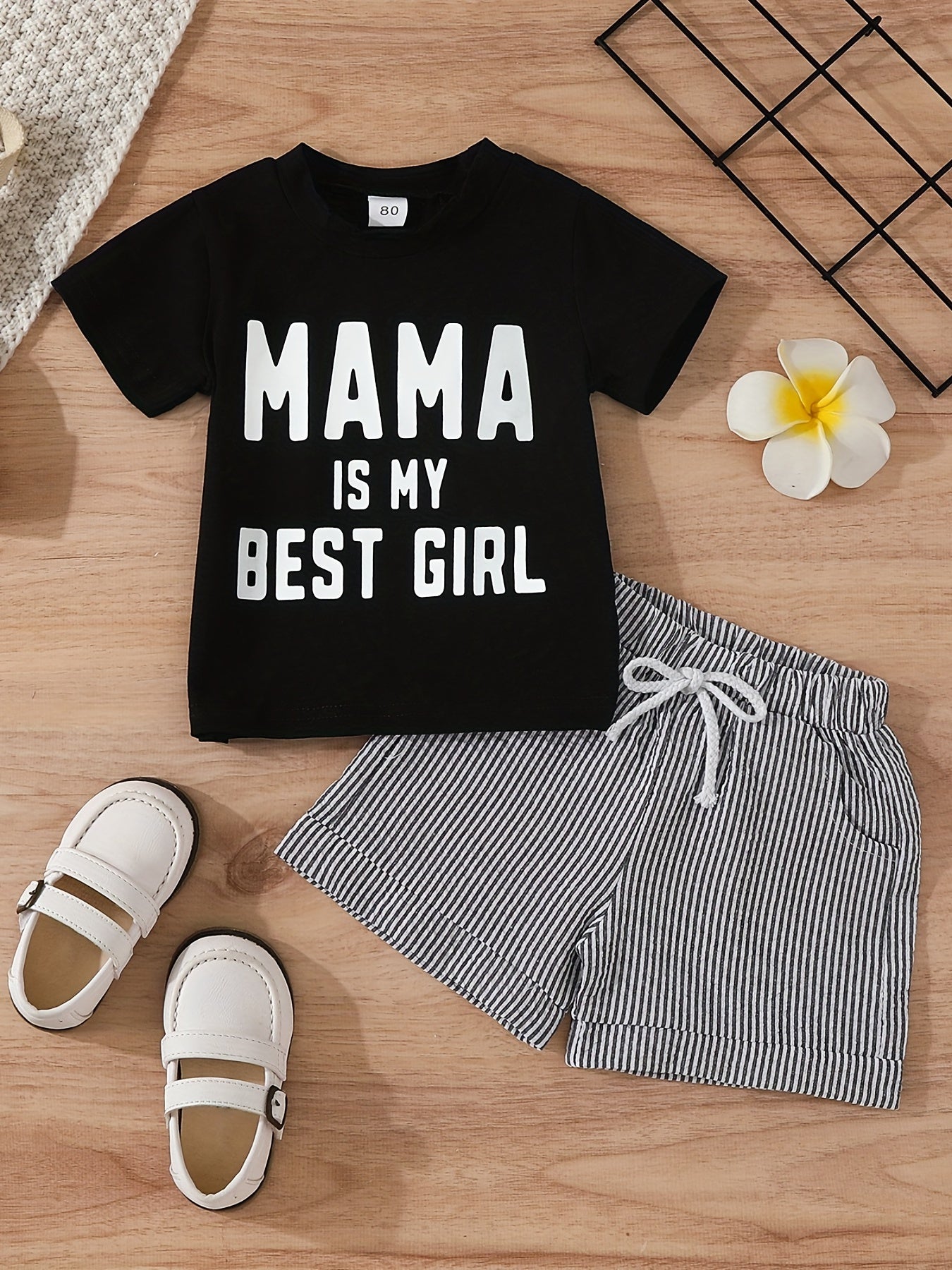 Boys Casual Mama Is My Girl T Shirt & Striped Shorts Set for Summer