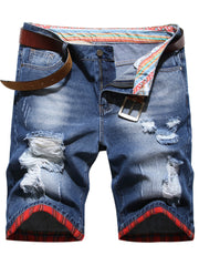 Men's Ripped Denim Shorts Distressed Street Style Summer Casual