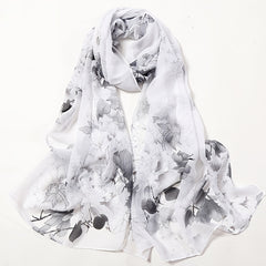 Chiffon Flower Print Soft Wrap Scarf Long Silk Shawl