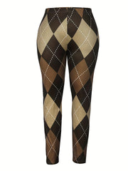 Casual Leggings Women's Plus Rhombus Print Medium Stretch Skinny Leggi