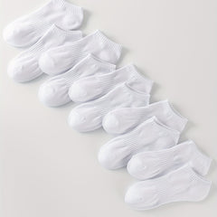 10 Pairs Solid Socks for Women - Comfy & Breathable All-match Stockings