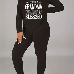 Slogan Print Top & Leggings 2 Piece Set
