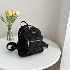 Mini Flower Jacquard Backpack Canvas School Bag Women's Sweet Daypack