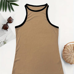 Colorblock Tank Top with Contrast Trim Round Neck