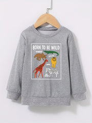 Boy's Sweatshirt Cartoon Animals Print Pullover Crew Neck Long Sleeve Top