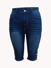 Solid Button Fly High Rise Denim Shorts