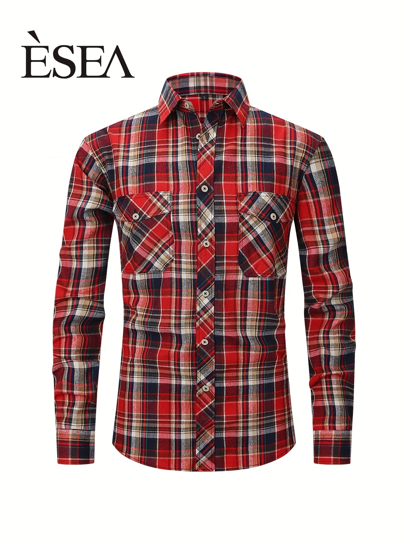 Men's Double Pocket Plaid Shirt for Spring Fall
