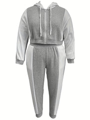 Colorblock Hooded Crop Coat & Leggings Set