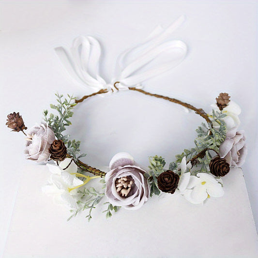 Boho Flower Garland Headdress Bridal Wreath Head Hoop Wedding Hair Accessories