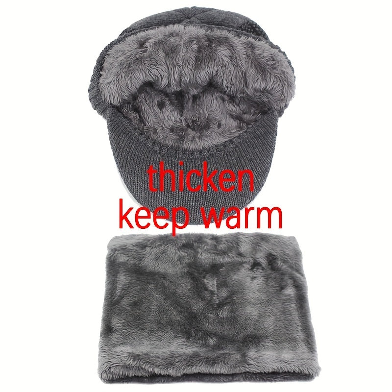 Men's Winter Wool Knit Scarf Caps