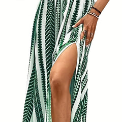 Striped Print Split Skirt for Spring & Summer