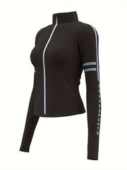 Letter Pattern Yoga Jacket Fleece Lined Fitness Zip Top