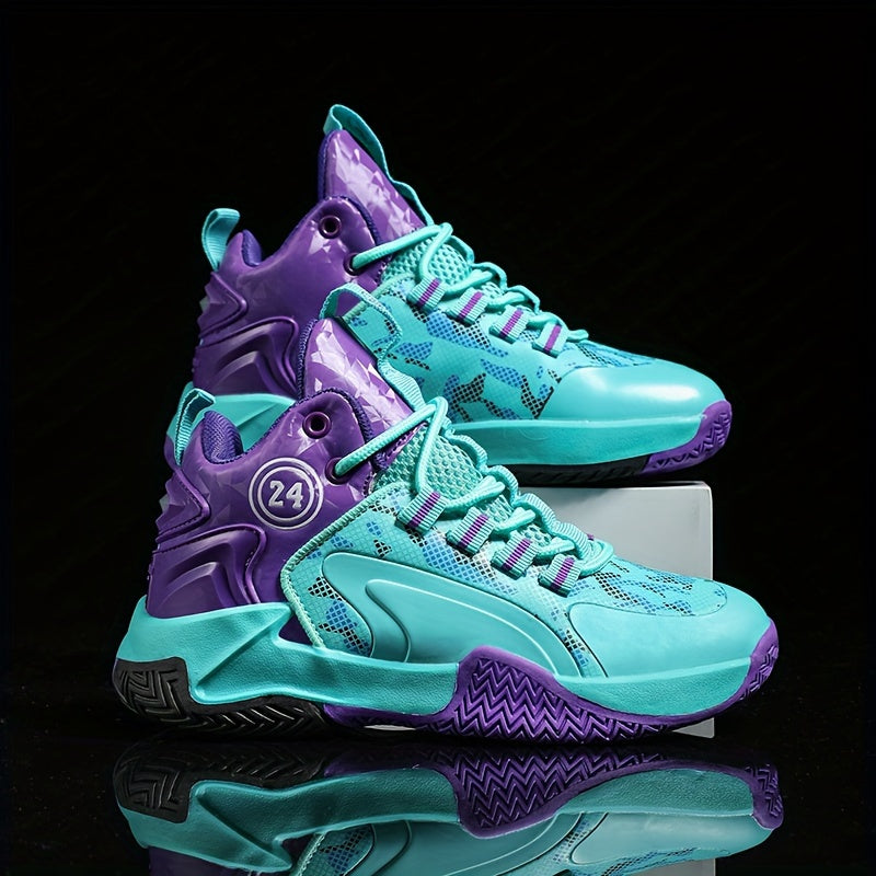 Boy's Block Basketball Shoes Non Slip Sneakers, Lace Up, Indoor Outdoor Training