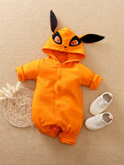 Fox Embroidered Baby Hooded Cotton Jumpsuit Unisex Bodysuit