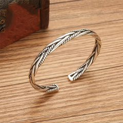 Vintage Silver Braided C-shaped Opening Bracelet, Adjustable