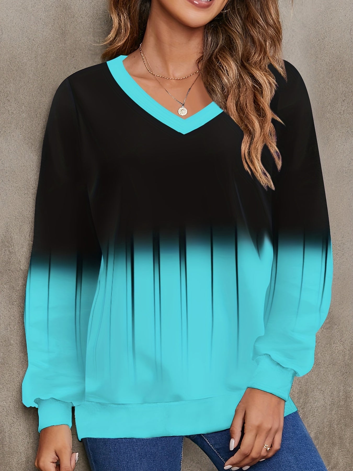 V Neck Pullover Sweatshirt Casual Long Sleeve for Women