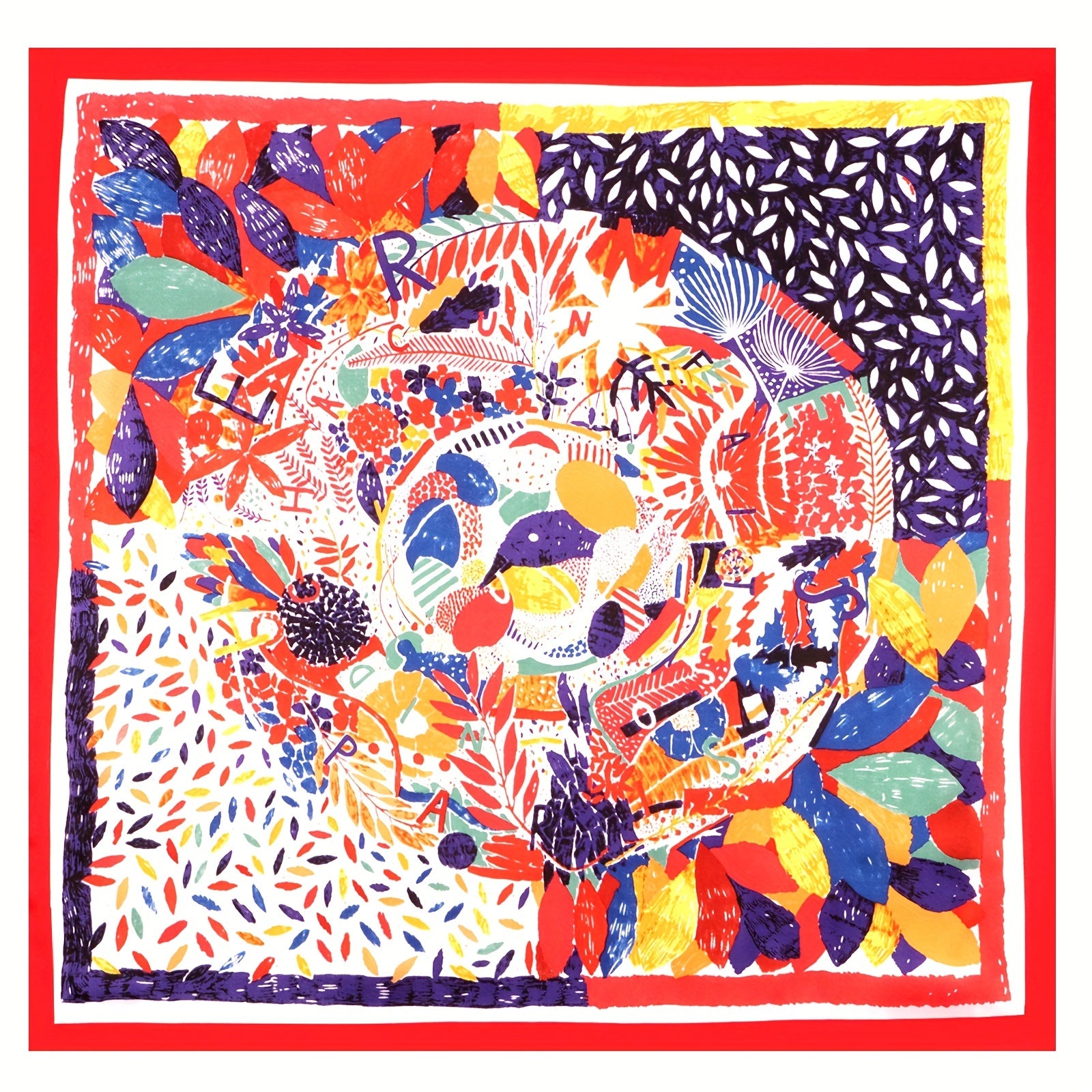 70cm Red Graffiti Print Bandana Silk Square Scarf Neckerchief Head Wraps