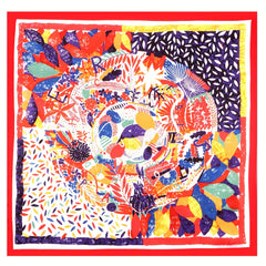 70cm Red Graffiti Print Bandana Silk Square Scarf Neckerchief Head Wraps