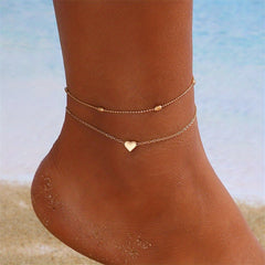 Love Heart Chain Anklet Double Layers Bracelet Women Girls