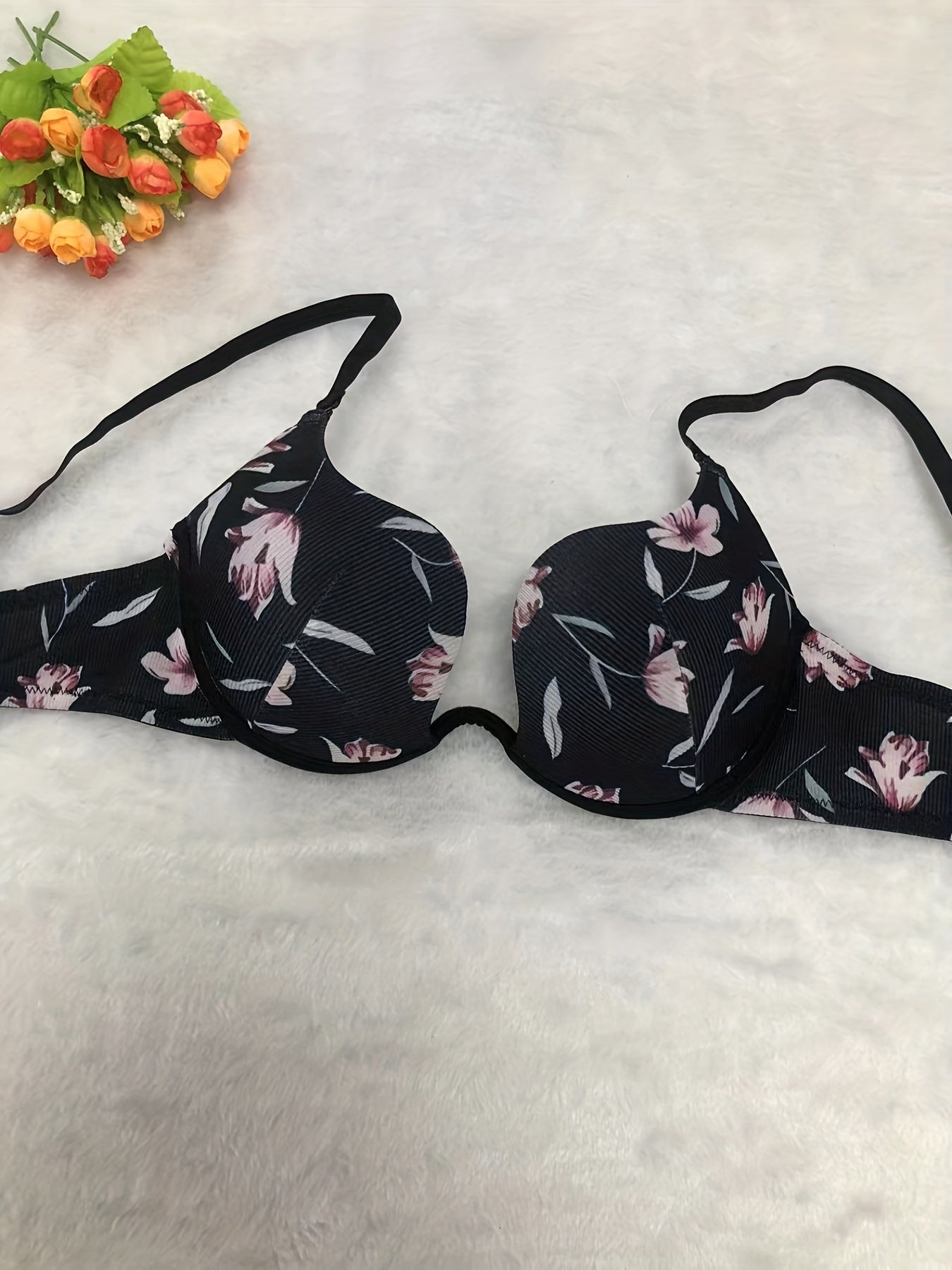 Floral Print Push Up Bra Comfortable & Breathable Women's Lingerie
