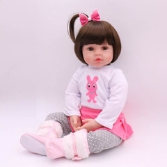 19" Soft Vinyl Reborn Baby Doll Glued Hairwig Pink Rabbit Outfit