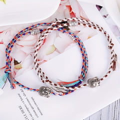 Colorful Braided Bracelet Metal Buddha Head Decor Wristband