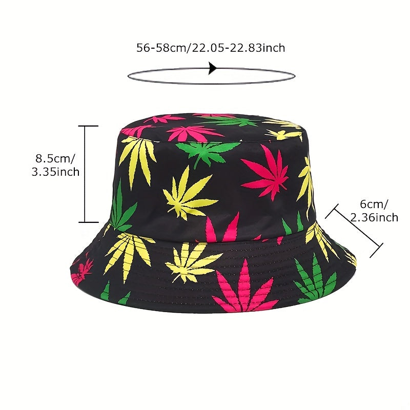 Leaf Print Bucket Hat Double Sided Sun Hat