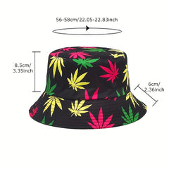 Leaf Print Bucket Hat Double Sided Sun Hat