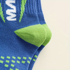 5 Pairs Boy's Letter Crew Socks Cotton Blend Comfy Casual Style