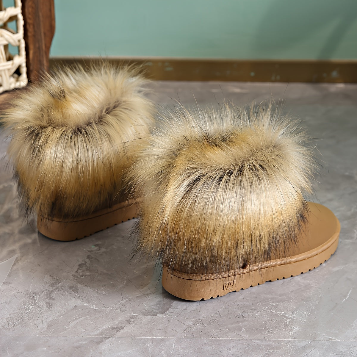 Women's Faux Fur Solid Snow Boots Thermal Plush Furry Shoes