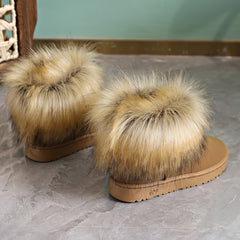 Women's Faux Fur Solid Snow Boots Thermal Plush Furry Shoes