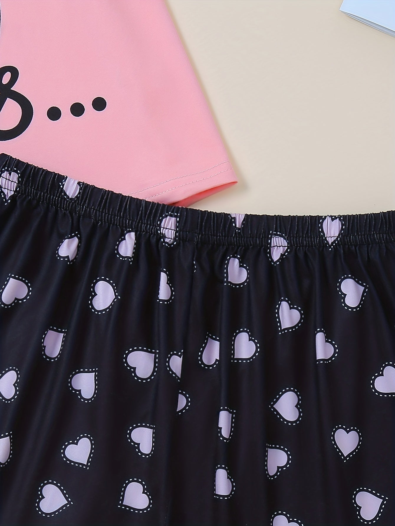 Letter Print Pajamas Set Short Sleeve Top & Shorts Women's Sleepwear