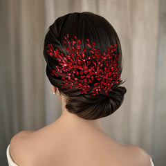Vintage Red Rhinestone Bridal Hairpin