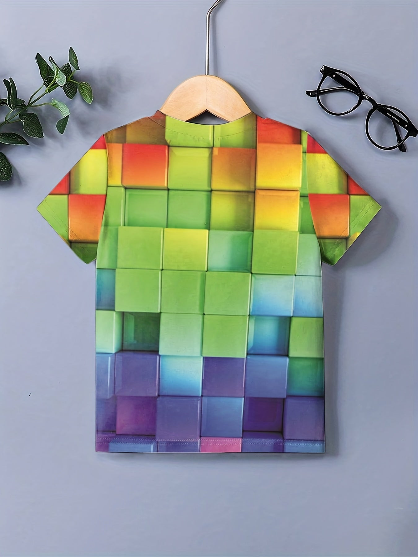 Boy's 3D Cube Graphic T-shirt Casual Breathable Tee for Summer