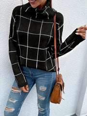 Plaid Print Turtle Neck Sweater for Women