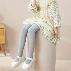 Girls Cartoon Flower Ribbed Pantyhose Soft Comfortable Socks Leggings