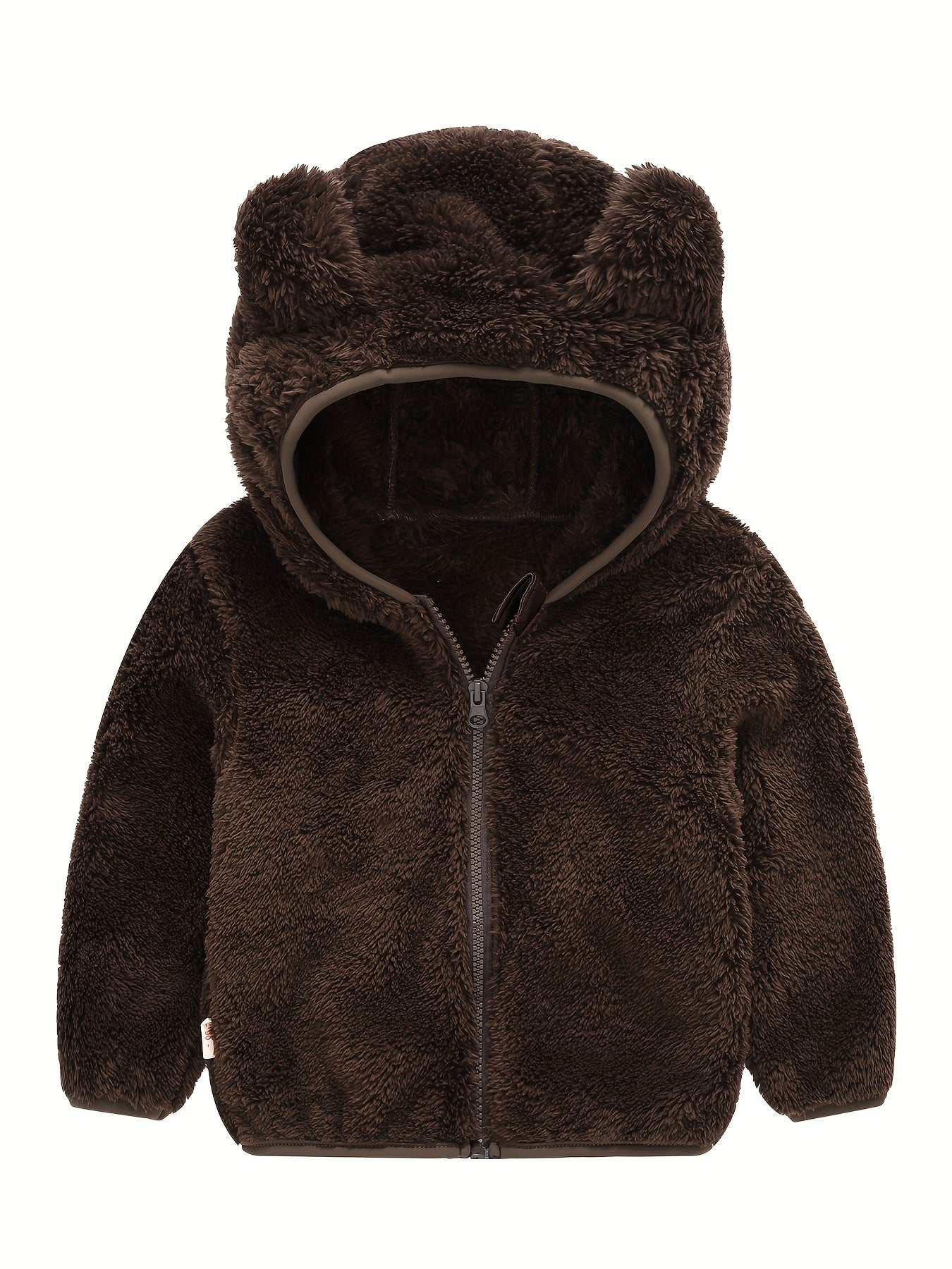 Baby Boys Hooded Plush Coat With Ears Zip Up Jacket