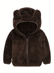 Baby Boys Hooded Plush Coat With Ears Zip Up Jacket