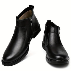 Men's Split Leather Ankle Boots Side Zipper Fuzz Lined Outdoor Winter
