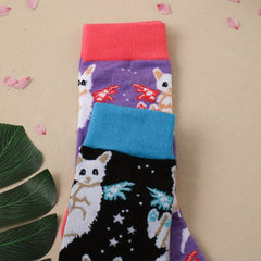 2 Pairs Cat Print Mid Tube Socks Women's Stockings