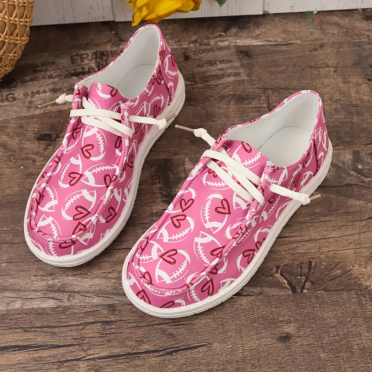 Women's Rugby & Heart Pattern Canvas Shoes Comfort Slip on Boat Shoes