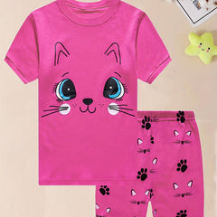 2pcs Toddler Girls Cat Graphic Pajamas Set