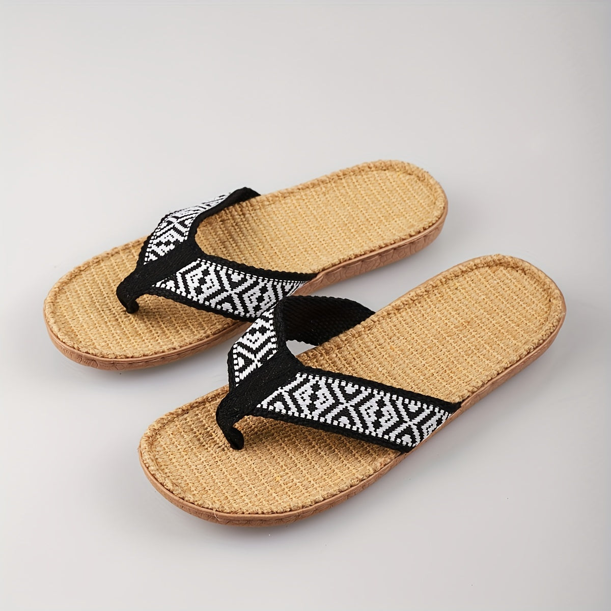 Women's Braided Straps Flip Flops Linen Sole Flat Beach Shoes