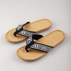 Women's Braided Straps Flip Flops Linen Sole Flat Beach Shoes