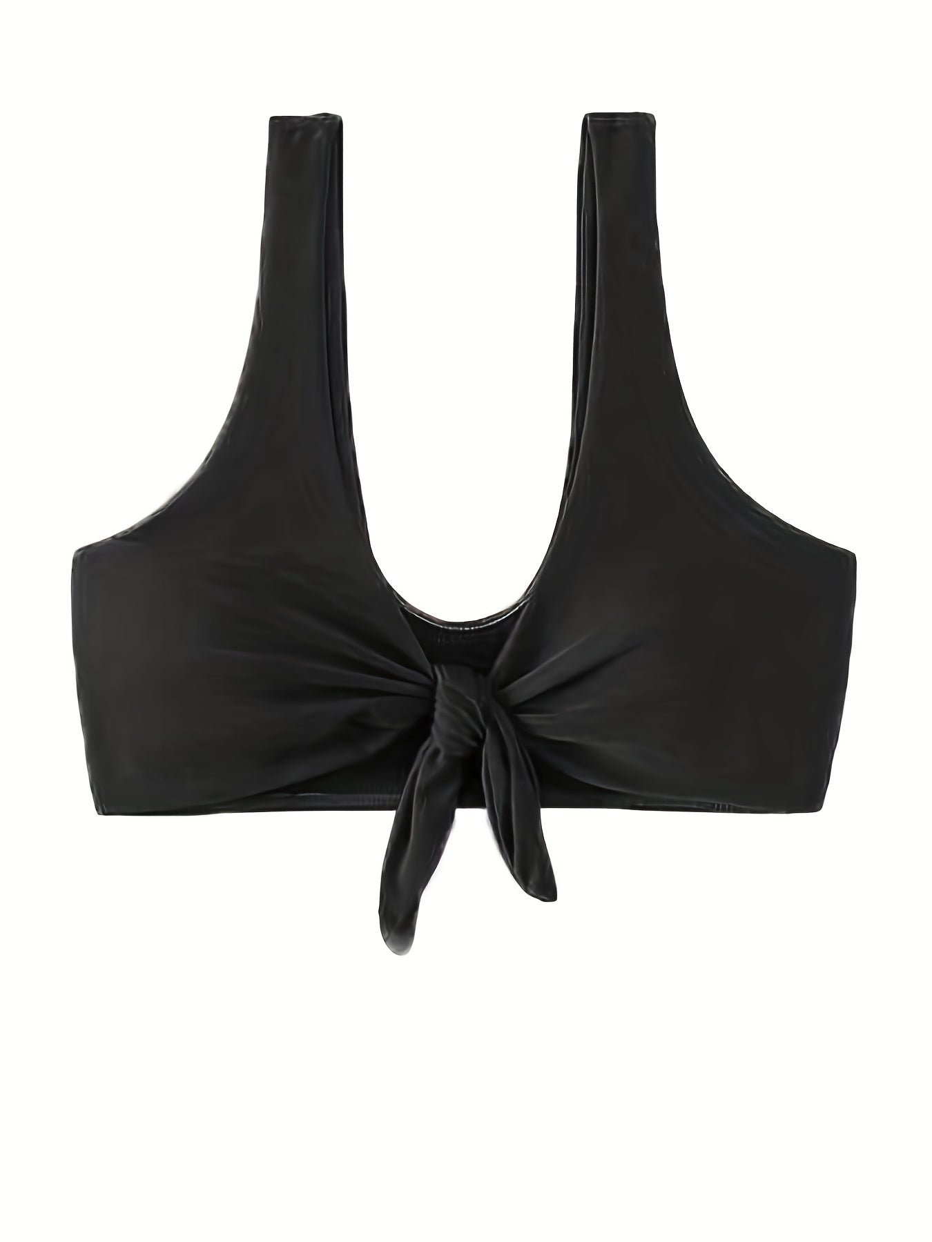 Front Bow Knot V Neck Bikini Top Solid Stretchy Swimsuit