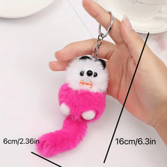Long Tailed Bear Fur Ball Keychain